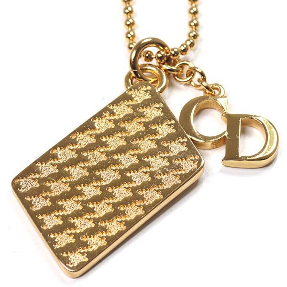 Dior Houndstooth Long Necklace Gold Color Metal 81.5 cm CD Logo - Picture 3 of 6